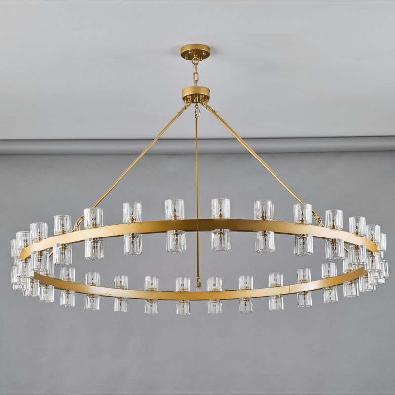 60-Lights Modern Wagon Wheel Chandelier With Crystal Shade, Brass