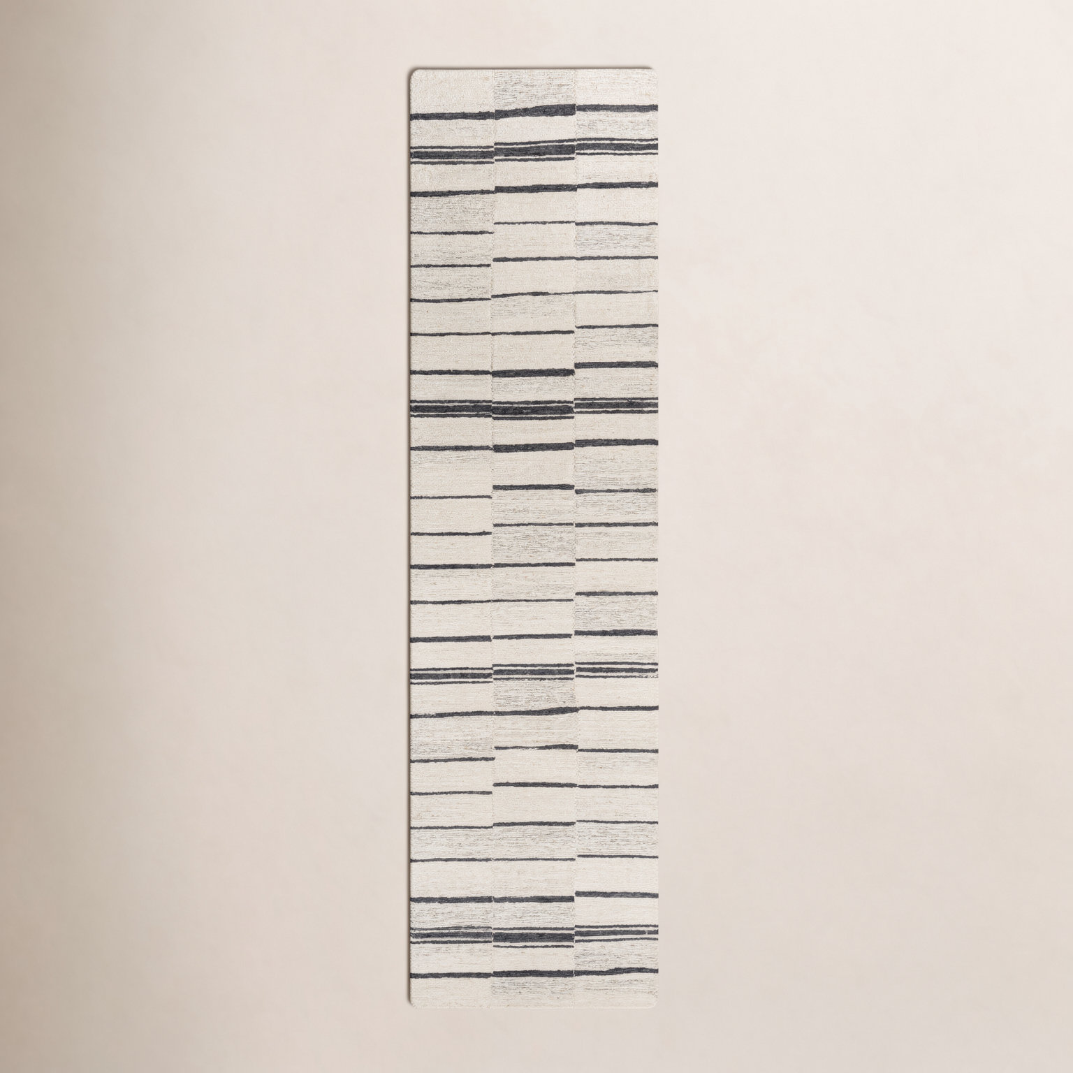 Rune Striped Handmade Tufted Wool Area Rug in Beige/Charcoal, Runner 2'6" x 10'