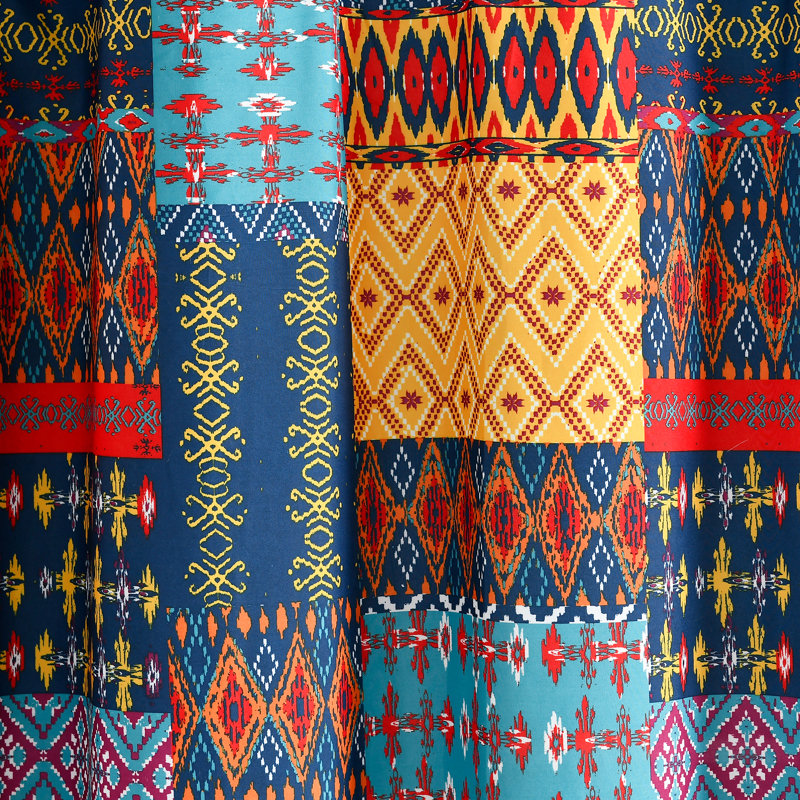 Vibrant Multi-Color Patchwork Fabric Shower Curtain, 72" x 72"
