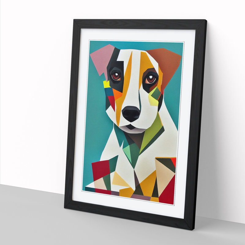 Bengoa Jack Russell Terrier Geometric Vol.3 - Picture Frame Print, 64cm H x 46cm W x 2cm D, Walnut