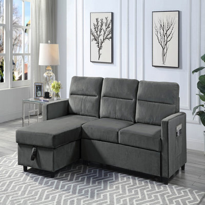 Canapé-lit modulaire réversible en velours gris foncé de 81,5 po avec méridienne et rangement