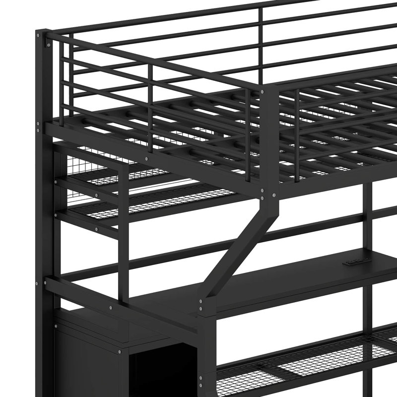 Lit mezzanine en métal avec bureau à DEL et armoire ouverte Designs Designs