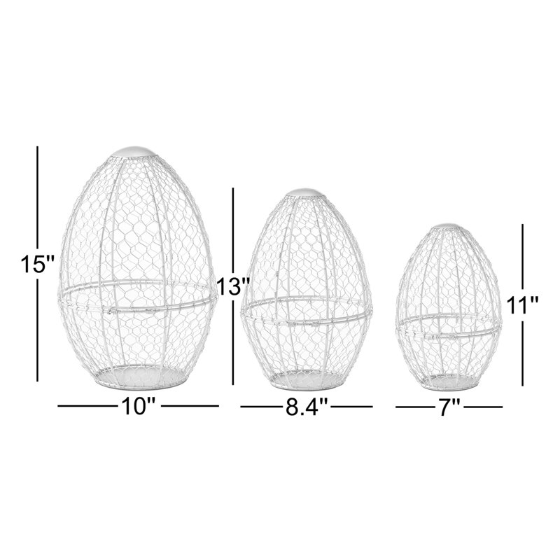 Bunny Hop Chicken Wire Egg Shaped Baskets Set of 3 Sizes