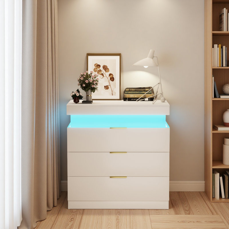 Table de chevet avec station de charge et lumières DEL, table de chevet avec plateau coulissant pour chambre à coucher, table de chevet avec tiroirs, table d'appoint moderne