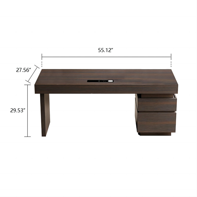 Bureau rectangulaire en placage de chêne fumé brun 55,12 po, 5 tiroirs, H 29,53 po x l 55,12 po x P 27,56 po