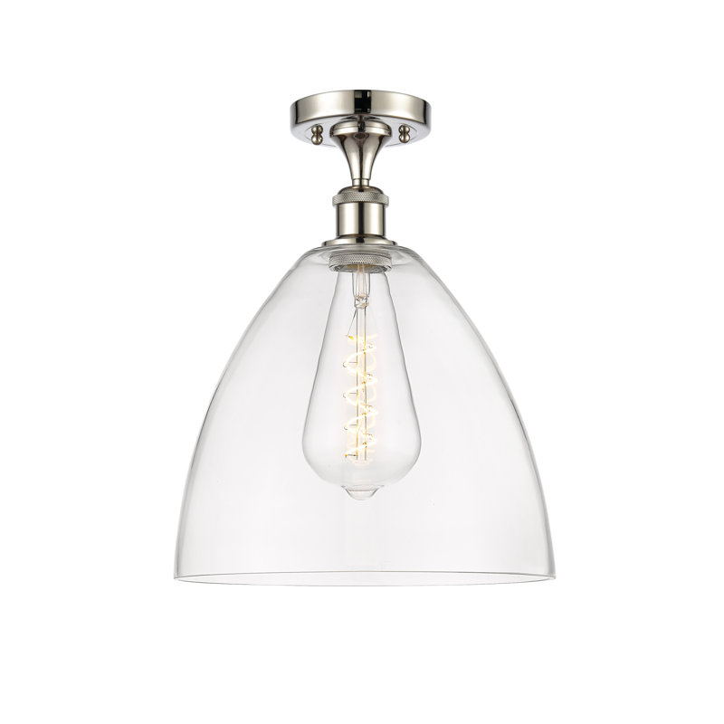 Plafonnier semi-encastré 1 lumière, H 14,75 po x l 12 po x P 12 po, Transparent, Nickel poli