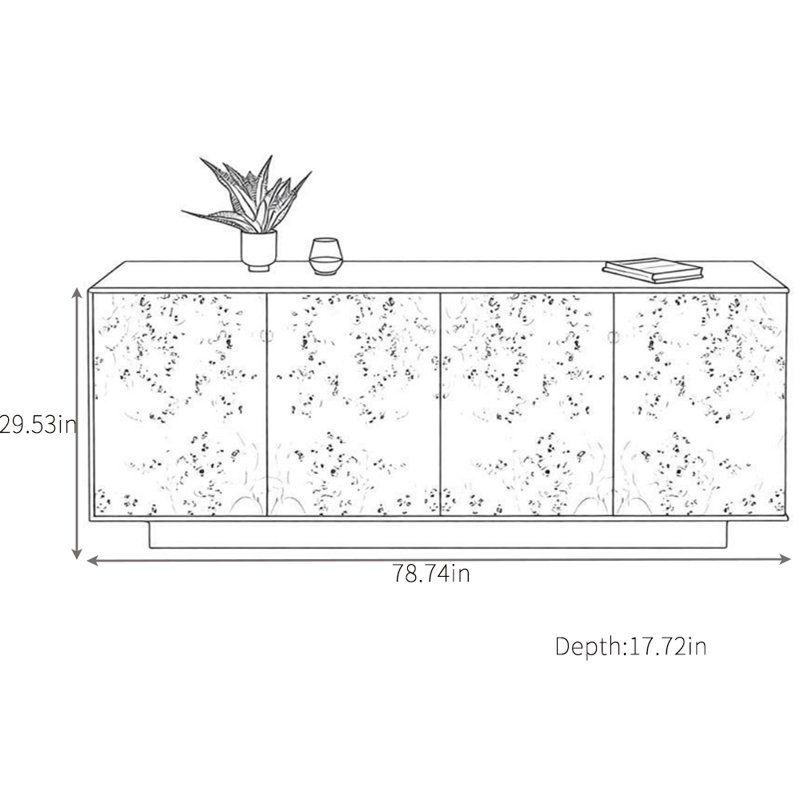 Retro Design Sideboard, 29.53" H x 78.74" W x 17.72" D
