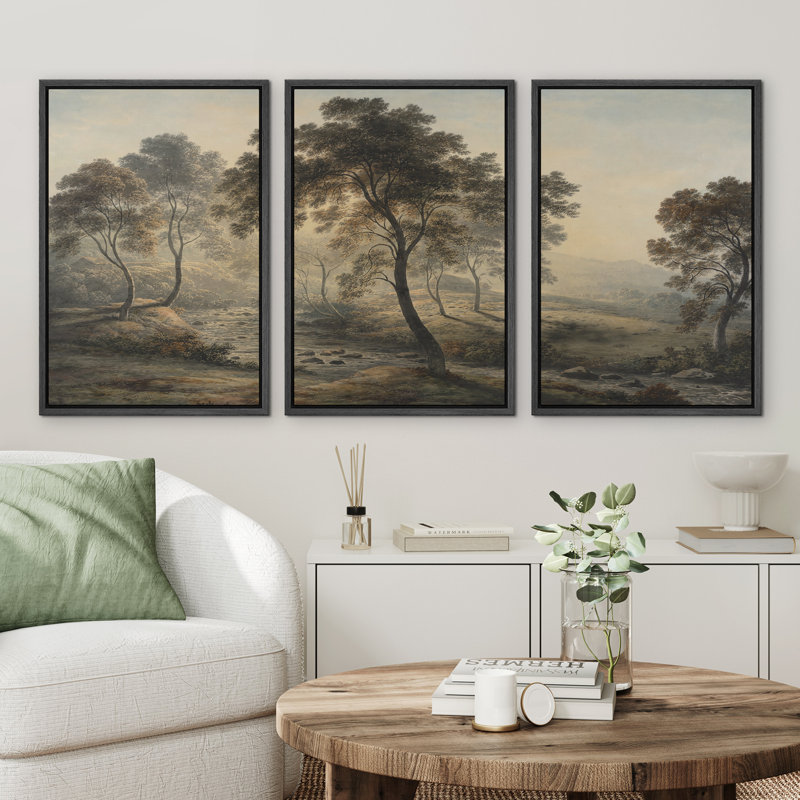 «Soft Morning Light Forest Stream Landscape with Trees», reproduction d'art sur toile encadrée, H 36 po x l 24 po x P 1,5 po