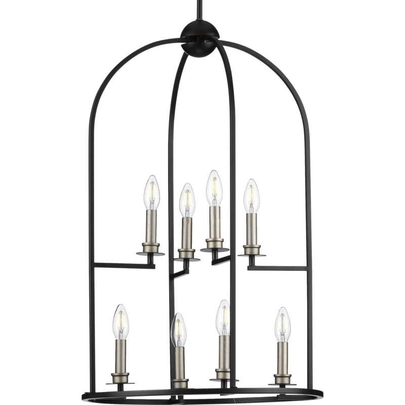 Lustre à niveaux 8 lumières lanterne Gatun, Noir