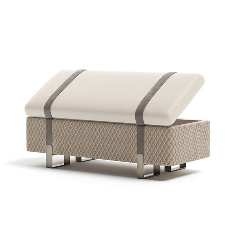 Banc rembourré beige, 16.54" H x 49.21" W x 17.72" D