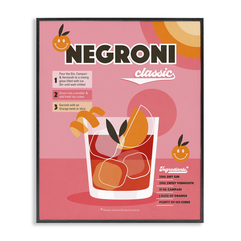 «Retro Negroni Cocktail Recipe», estampe numérique encadrée par Dominique Vari bk-065, H 14 po x l 11 po