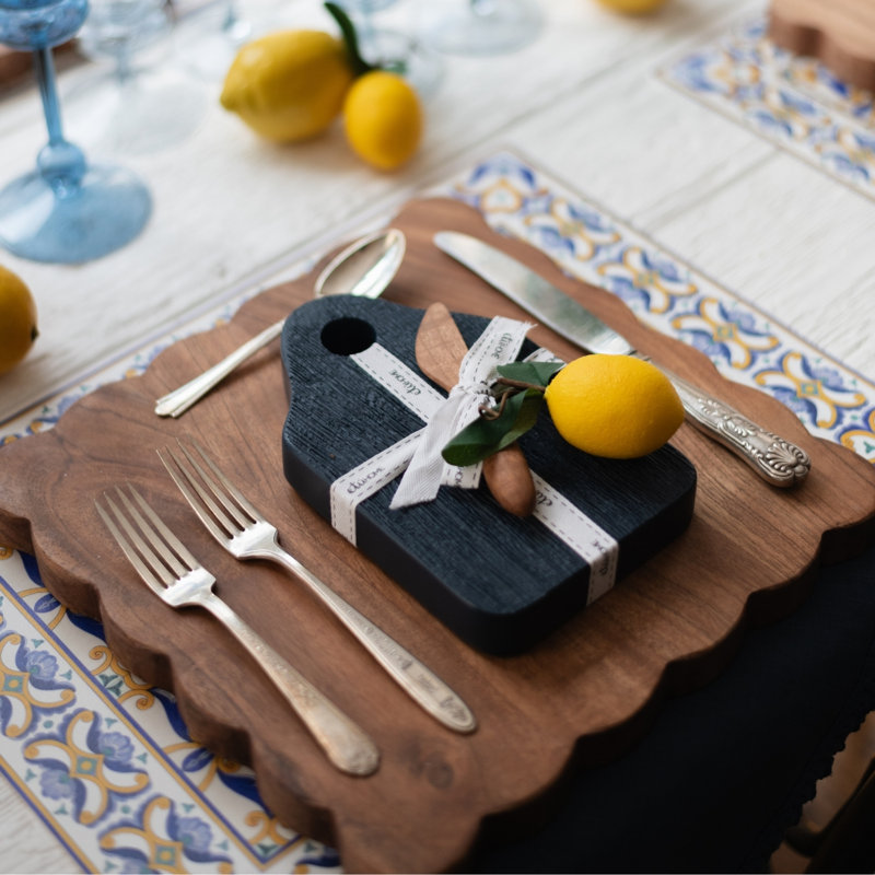 Mini Appetizer Board - Navy - White Ribbon, Natural, Denim