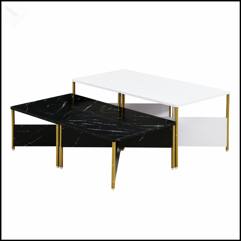 Ensemble de 4 tables basses modernes gigognes Mid-Century, Blanc/Noir