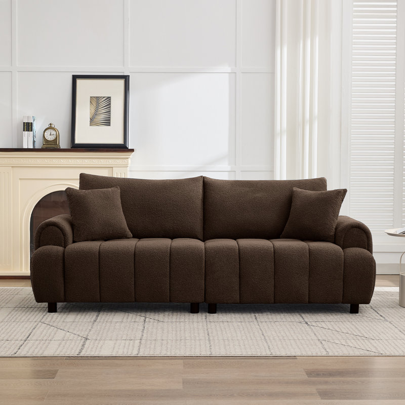 88.6" Wide Modern Sherpa Sofa, Plush Fleece Fabric Couch For Living Room, Brown