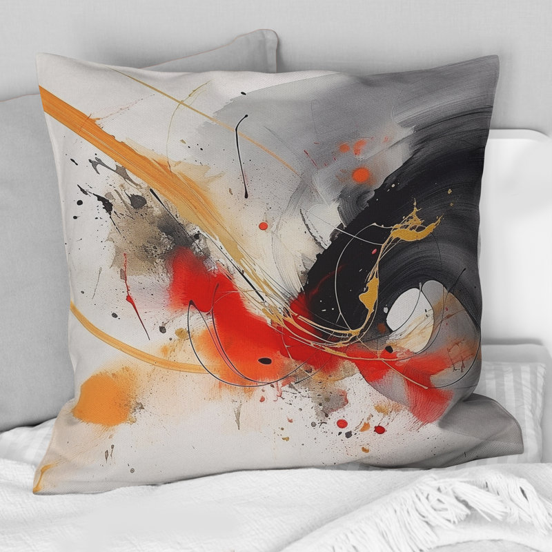 Coussin décoratif noir et rouge à motif de fractales