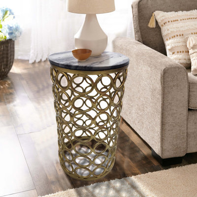 Garner Round Marble Top End Table with Gold Metal Base, 12x12x24 by Mercer41