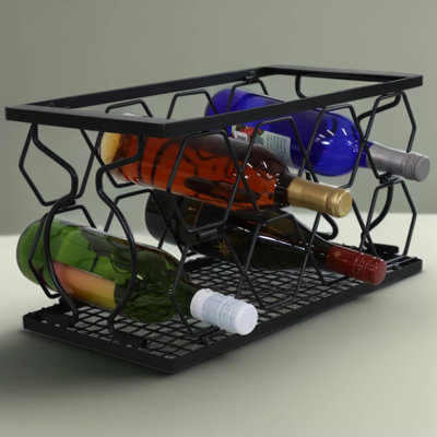 Foldable Countertop Wine Rack - Space-Saving Metal Wire Organizer Holds 8 Bottles - Modern Geometric Design For Kitchen, Bar, Or Pantry Storage