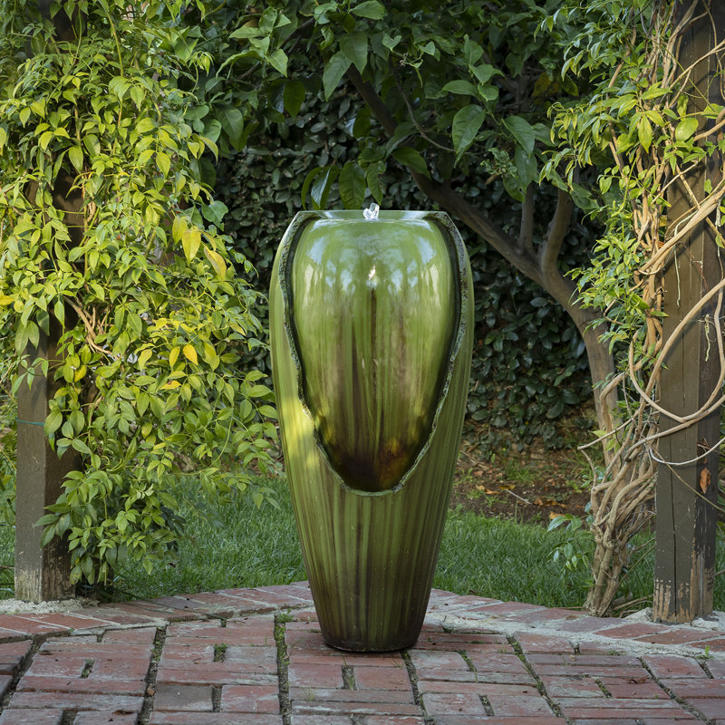 Weather Resistant Floor Fountain with Lights, Green