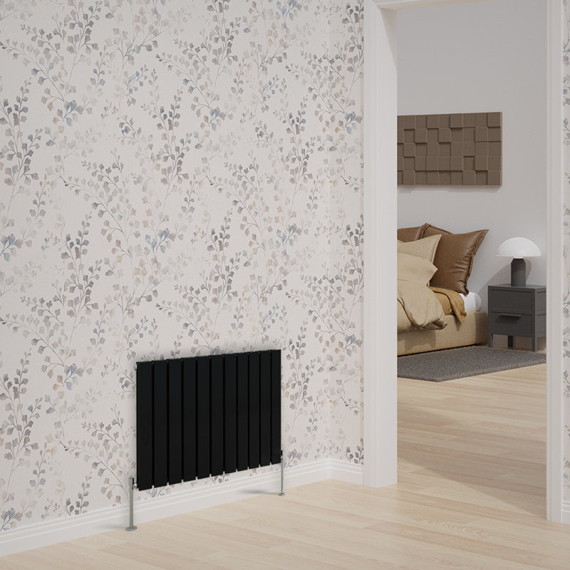 Brock Horizontal Double Flat Panel Radiators 600x408mm, Black, 600mm x 748mm