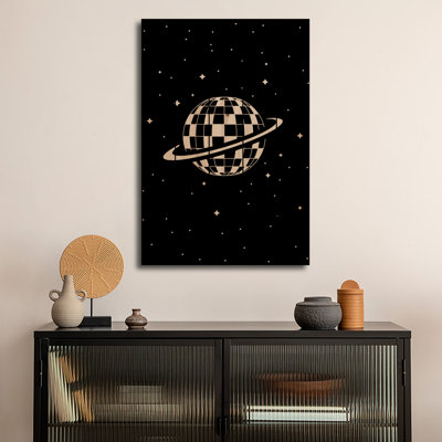 Wood Wall Art Print - Planet Disco In Black And White by Viktor Hertz
