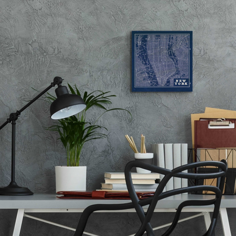 «Blueprint Map New York Square» par Sue Schlabach, art mural en verre acrylique, H 12 po x l 12 po x P 0,13 po