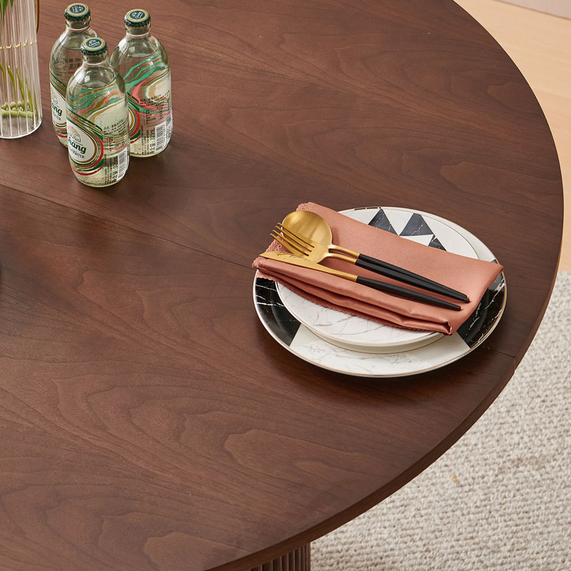 5-Piece Dining Table Set, Wood Top, Faux Fur Armchairs, Green, Walnut, Walnut