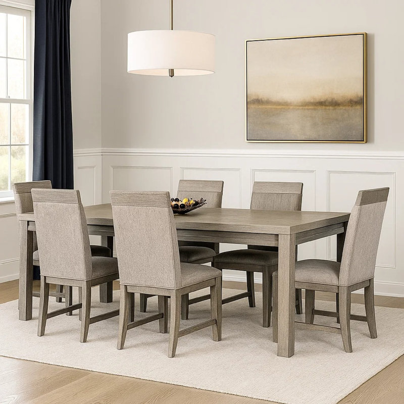Ensemble de salle à manger 7 pièces Gris, table rectangulaire, 6 chaises en tissu gris, gris pierre
