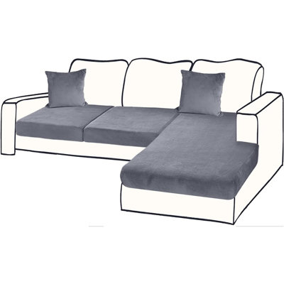 Ensemble de housse pour canapé modulaire en velours - Gris foncé - Housse de canapé extensible en forme de L avec 3 housses de coussin de siège séparées et 2 taies d'oreiller, housse de protection pour meubles