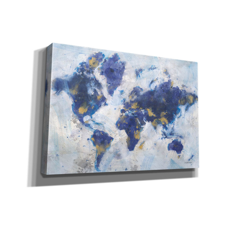 Wrought Studio 'Indigo World Map' by Danhui Nai Canvas Wall Art, H 18 po x l 26 po