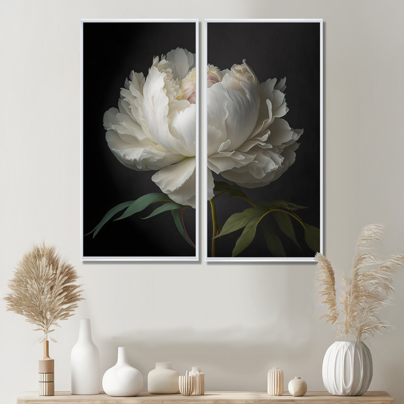 Pivoine blanche en fleurs VI - art mural blanc, H 20 po x l 24 po, Impression encadrée flottante, Blanc
