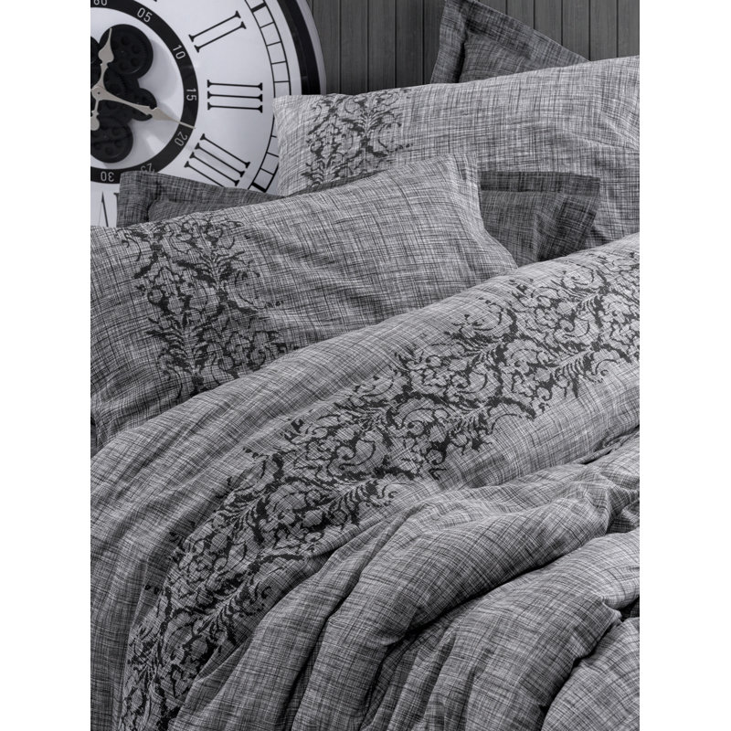 Premium 100% Cotton Ranforce Super King Quilt Cover Set, Grey | Duvet Cover 102.4 x 86.6 inches & 2 Pillowcases 19.7 x 31.5 inches | Reactive Printing, Machine Washable, Button Closure | Soft, Durable, and Stylish Bedding