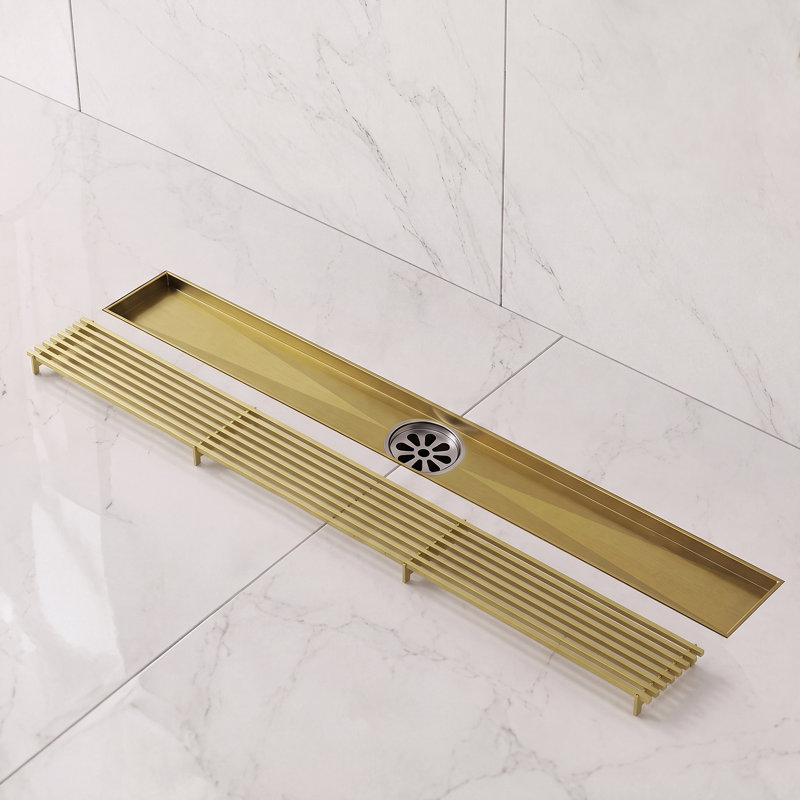 24" Linear Grid Shower Drain, Brushed Gold