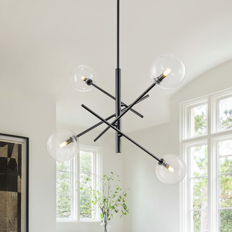 Lustre mobile en verre 4 lumières Spoutnik, Noir