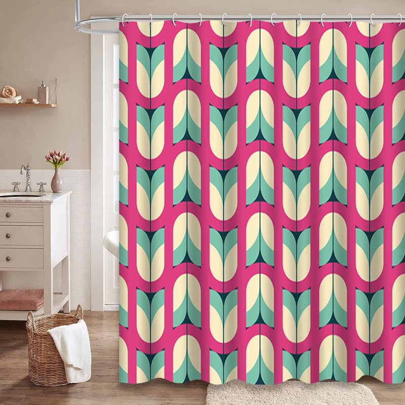 Rideau de douche à motif floral rétro avec 12 crochets, L 72 po x l 84 po