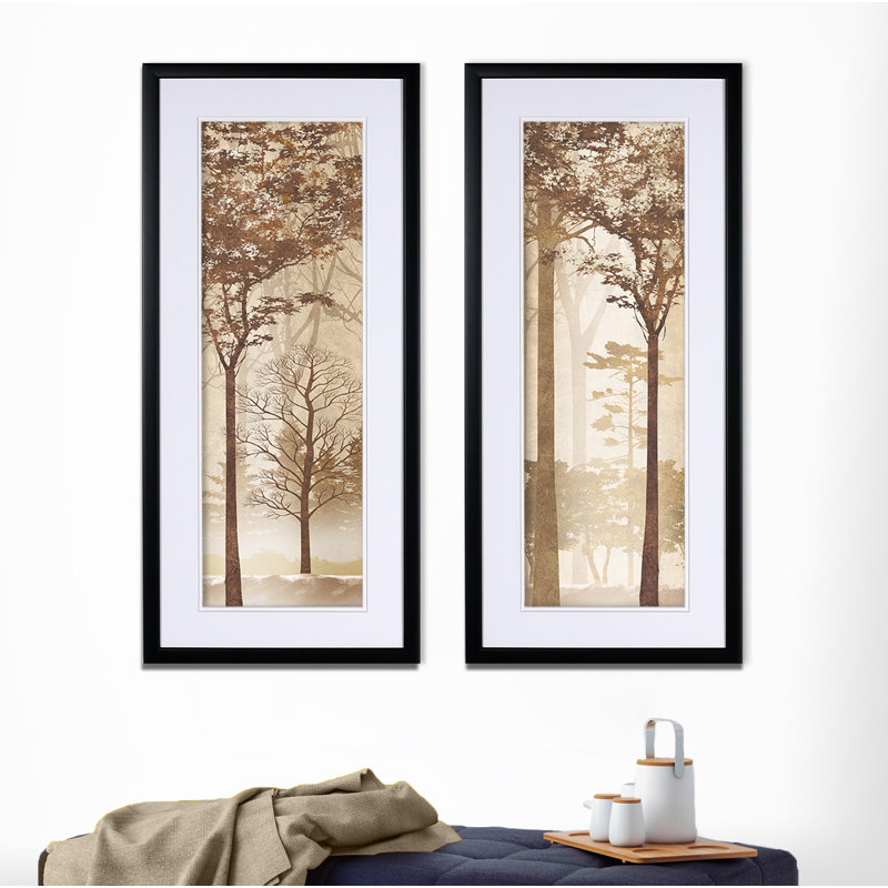 « forest light », ensemble de 2 reproductions de peintures à l’acrylique encadrées, Noir