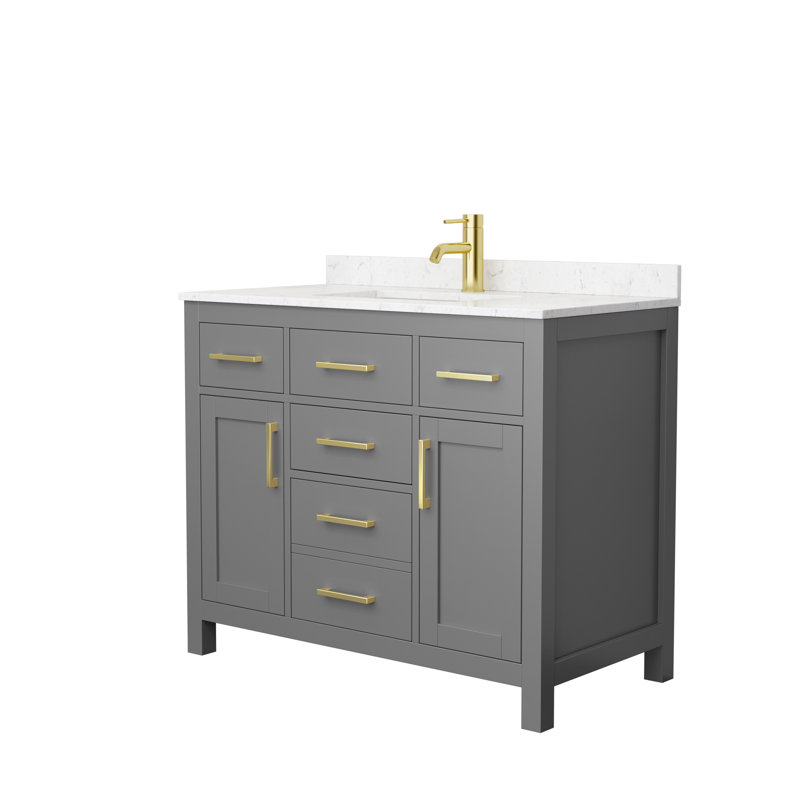 Beckett 42" Freestanding Single Bathroom Vanity with Cultured Marble Top, Dark Gray, White Cultured Marble, Matte Black