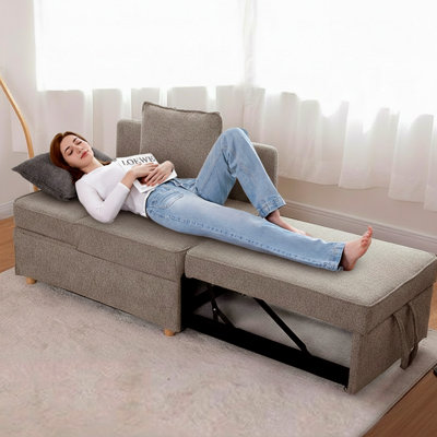 Canapé-lit en lin convertible 4-en-1 Adda de 71 po Adda, fauteuil en lin pour petit espace, canapé-lit futon avec 2 coussins décoratifs pour le salon, fauteuil inclinable simple avec 5 dossiers réglables pour la chambre à coucher