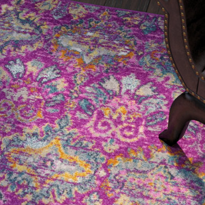 Christa Floral Fuchsia/Blue Area Rug
