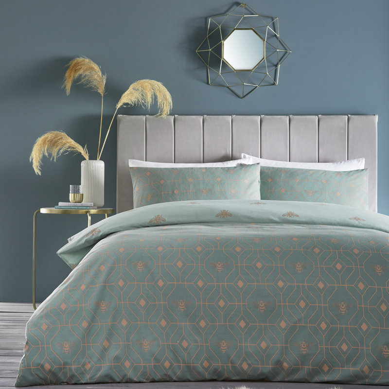 Bee Deco 144 TC, Single Duvet Cover + 1 Standard Pillowcase, Eau De Nil