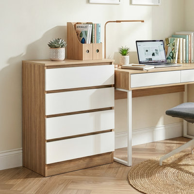 Commode 4 tiroirs 23,62 pouces sans poignée blanc