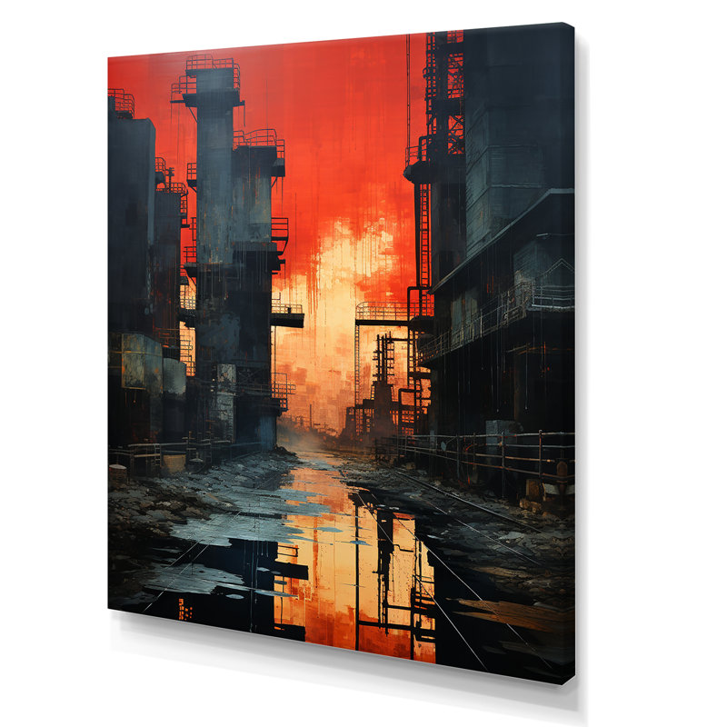 Échos de l'usine cramoisie sur toile, Toile tendue, H 40 po x l 30 po x P 1,5 po
