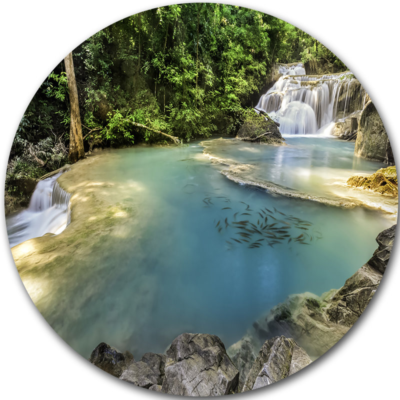 « blue erawan cascade », reproduction de photo sur métal, H 23 po x l 23 po x P 1 po