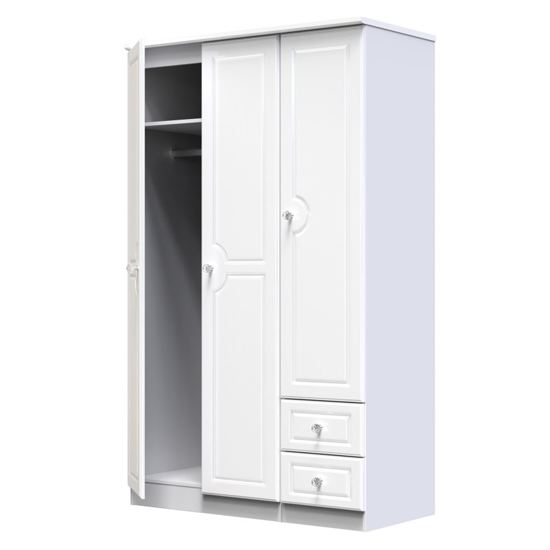 Conover Tall Triple Small Drawer Wardrobe, White Gloss/White
