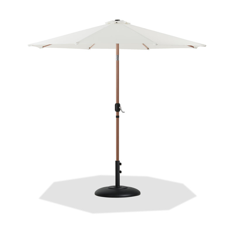 Parasol de patio en tissu / aluminium avec base Chavelle, Teck, Blanc