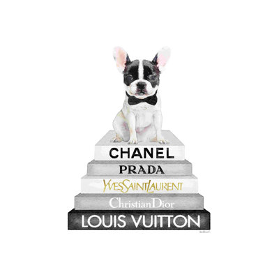 " Frenchie Bookstack V " Painting Print