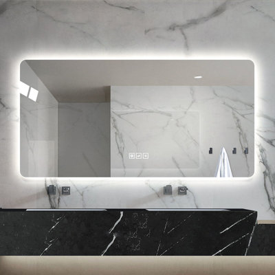 Miroir de salle de bain moderne 71 x 152 cm avec éclairage DEL - Résistant à la corrosion, luminosité réglable, fonction antibuée, commandes tactiles