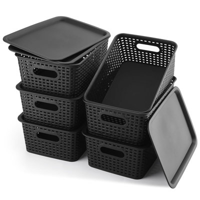 Set of 6 Stackable Small Plastic Storage Bins with Lids, Multipurpose Organizer Containers for Shelves, Drawers, Desktop, Playroom, Classroom & Office Organization