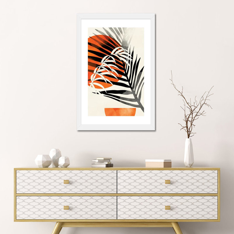 «Palm Leaves» par Ana Rut Bré - impression d'art graphique, H 24 po x l 16 po x P 1 po, Papier encadré blanc, Blanc