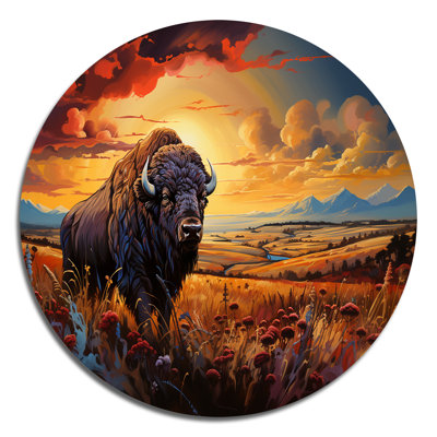 Native American Art Bison Spirit II - People Round Metal Decor