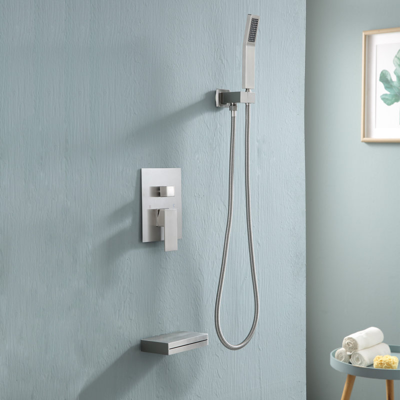 Complete Shower System Ceiling Mounted Dual Shower Head with Rough-in Valve, Brushed Nickel
